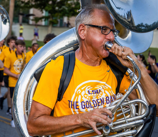 Retired accountant is hitting a high note: He's joined Louisiana State University's marching band